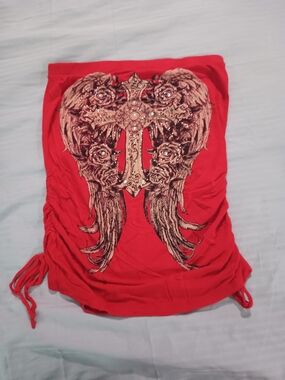 Y2K Red Embellished Angel Wing Cross Tank Top